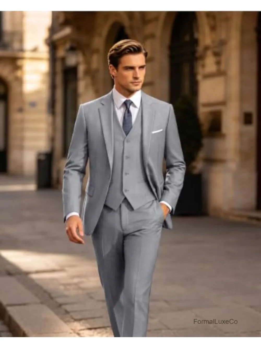 Men's 3 Piece Suit Slim Fit One Button Tuxedo with Vest & Bow Tie - Business